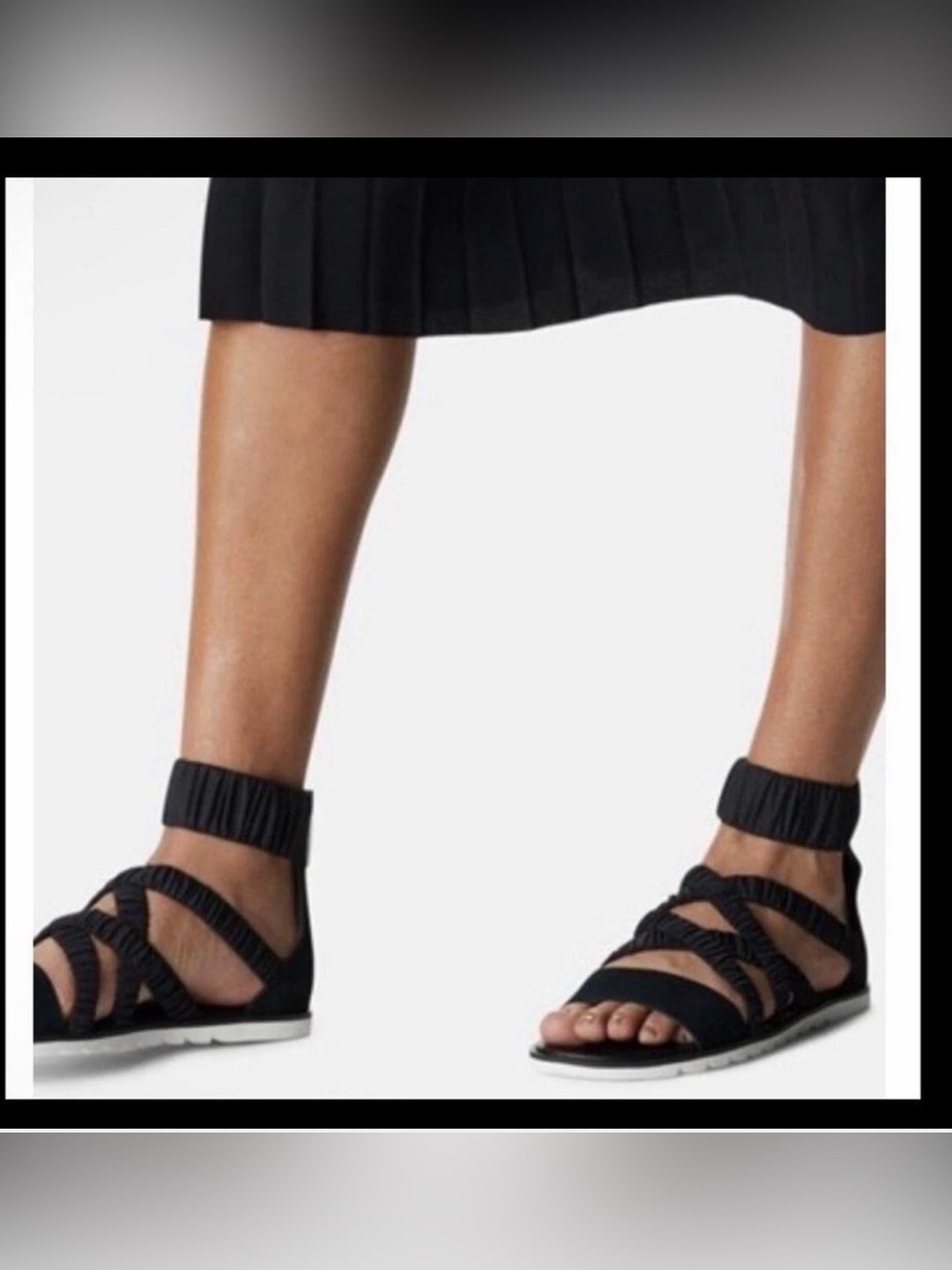 SOREL Women's Black Strappy Ruched Ankle-Strap Sandals, Sz 9.5